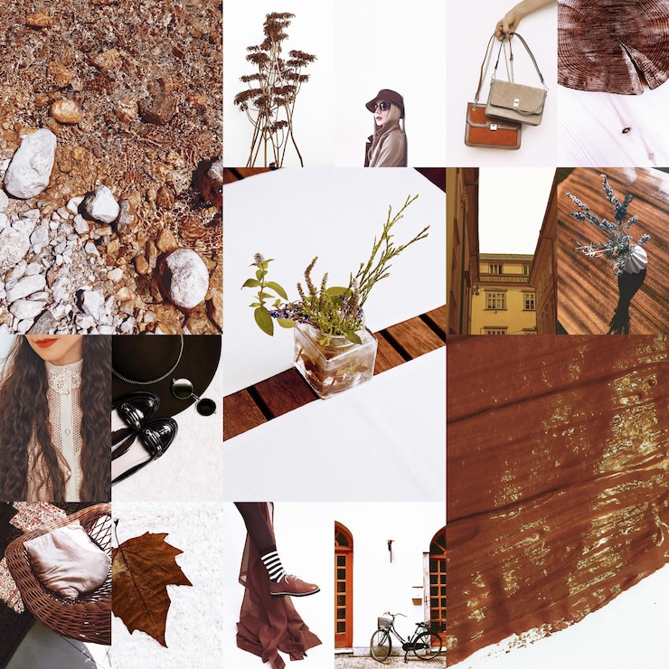 Photo set of trendy aesthetic photo collages minimalistic stylish images fashion fall winter moodboard