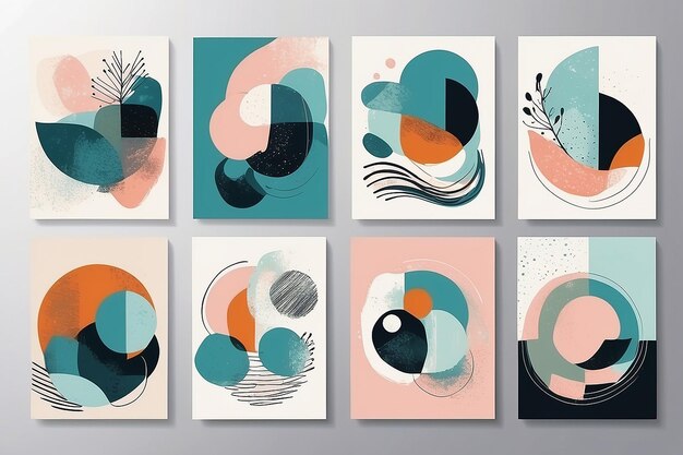 Set of trendy contemporary abstract creative hand painted compositions