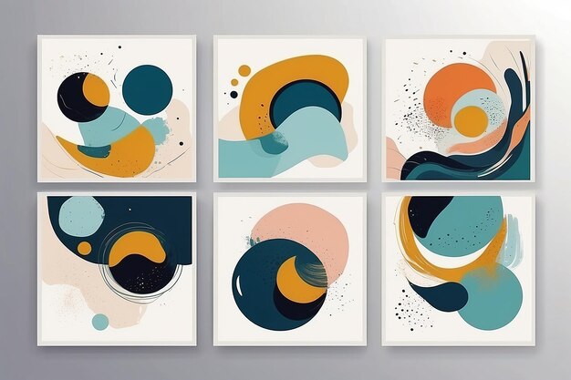 Set of trendy contemporary abstract creative hand painted compositions