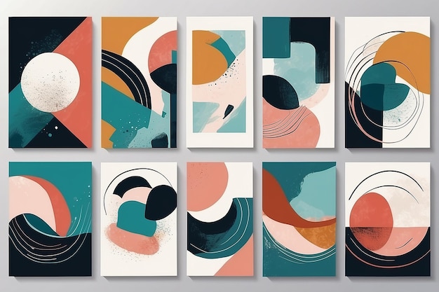 Set of trendy contemporary abstract creative hand painted compositions