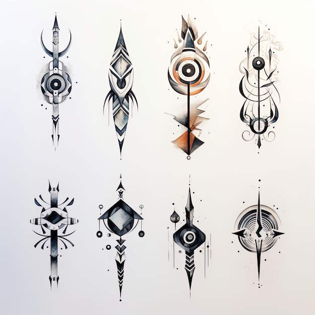 Set of tribal tattoo design elements Vector illustration Isolated on white background