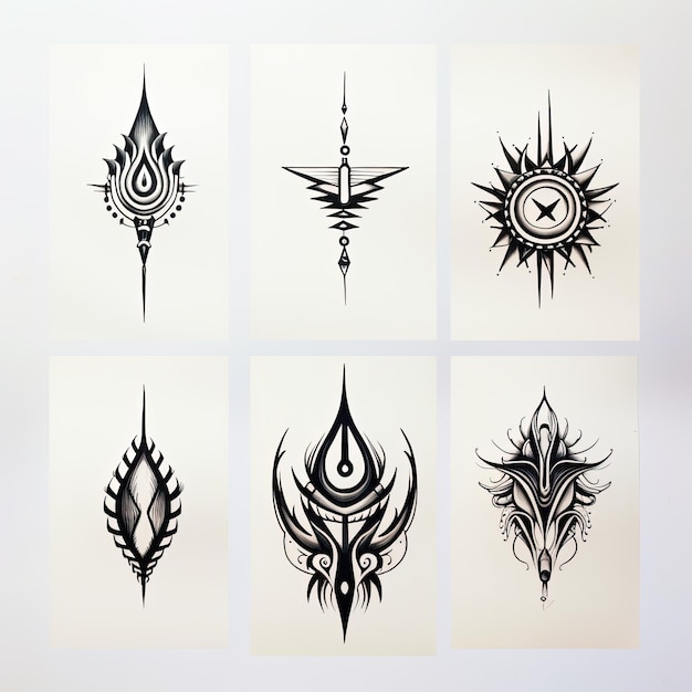 Set of tribal tattoo design elements Vector illustration Isolated on white background