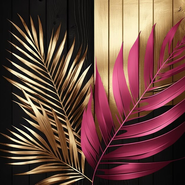 A set of tropical leaves on a black background