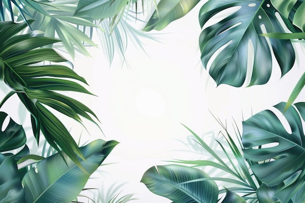 Set of tropical leaves on white background Banner design