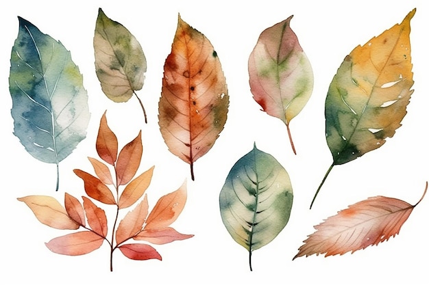 A set of tropical leaves on a white background