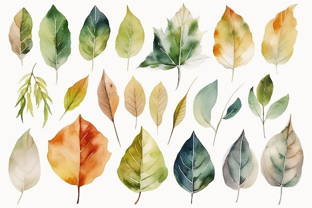 A set of tropical leaves on a white background