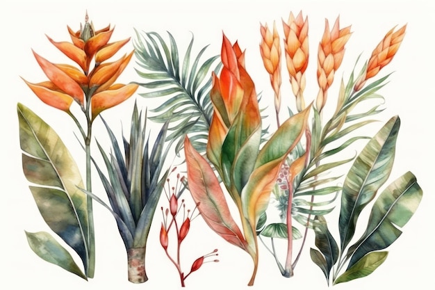 A set of tropical plants with tropical leaves.