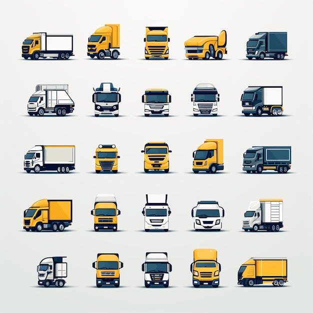 Photo set of trucks icons vector illustration in flat style isolated on white background