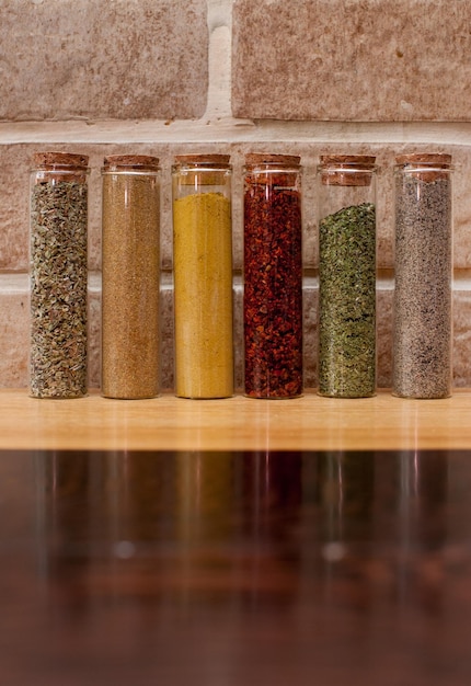 A set of Turkish oriental spices in a glass container tubas in the kitchen