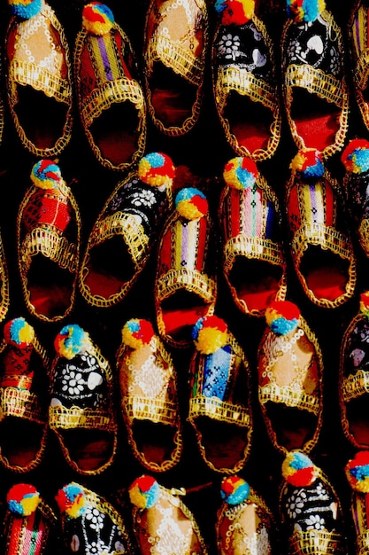 Set of turkish Ottoman leather slipper in bazaar
