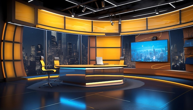 A set of tv studio interior with a tv set and a tv set.