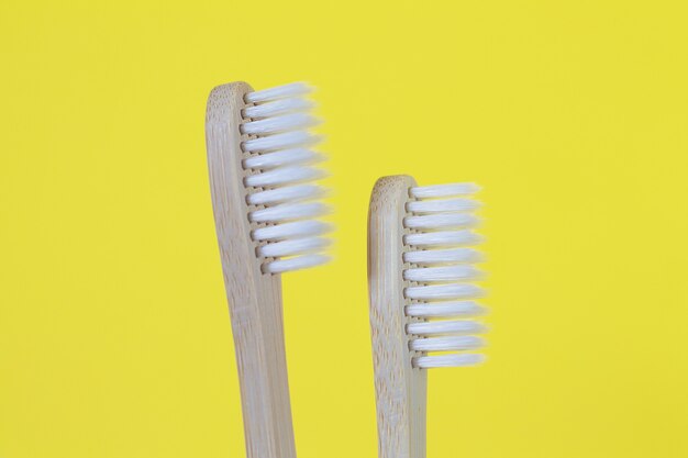 Set of two family bamboo wooden toothbrushes