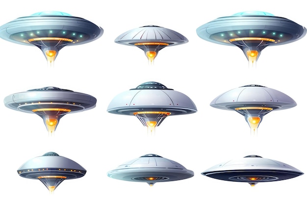 Set of UFO isolated on white background