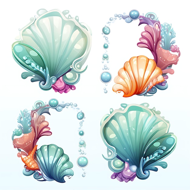 Set of Underwater Kingdom Design Mermaid Tail Shape Scale Material Icons Frame Clipart Tshirt 4K