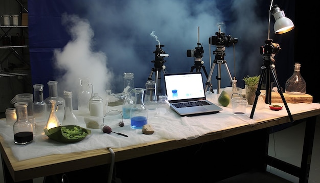Фото Настройте фотосессию в лабораторной обстановке. студенты участвуют в экспериментах, связанных с окружающей средой.
