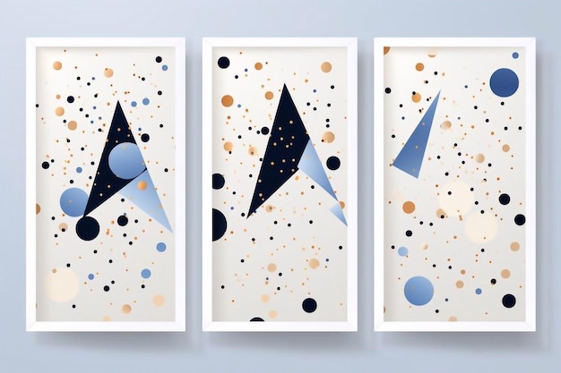 Set van 3 Varius Abstract Vector Layouts Beige Wit en Zwart Falling Confetti Blauwe achtergrond T