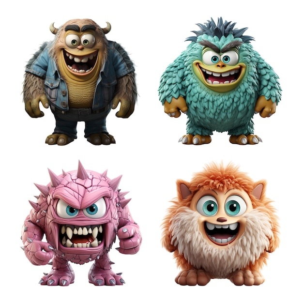 Foto set van 3d-animatie van monster personages