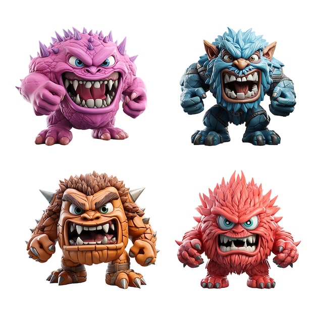 Foto set van 3d-animatie van monster personages