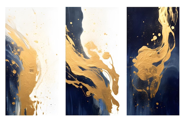 set van abstracte banners Luxe abstracte vloeibare kunst schilderij achtergrond alcohol inkt techniek marineblauw en goud geïsoleerd op witte en transparante achtergrond ai genereren