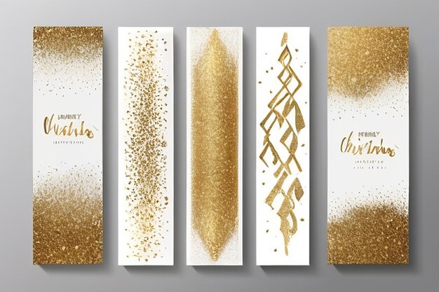 Foto set van abstracte glanzende gouden glitter design element voor het nieuwe jaar vrolijke kerstgroet