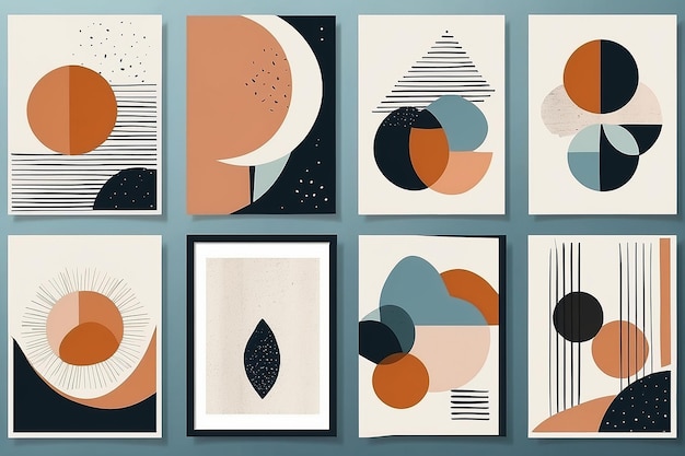 Set van abstracte hedendaagse mid-century posters met geometrische vormen33333