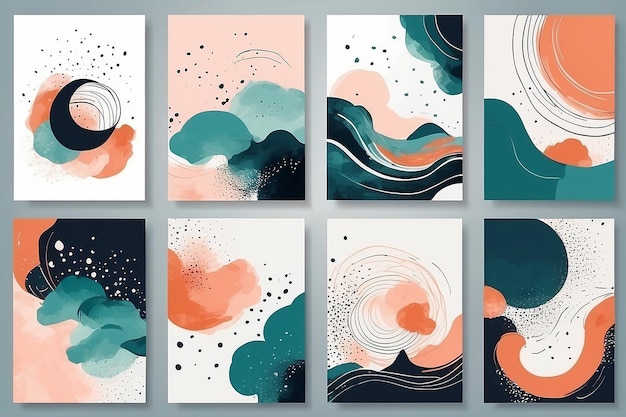 Set van abstracte met de hand geschilderde illustraties voor muurdecoratie postkaart Social Media Banner