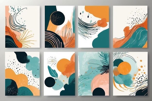 Set van abstracte met de hand geschilderde illustraties voor muurdecoratie postkaart Social Media Banner