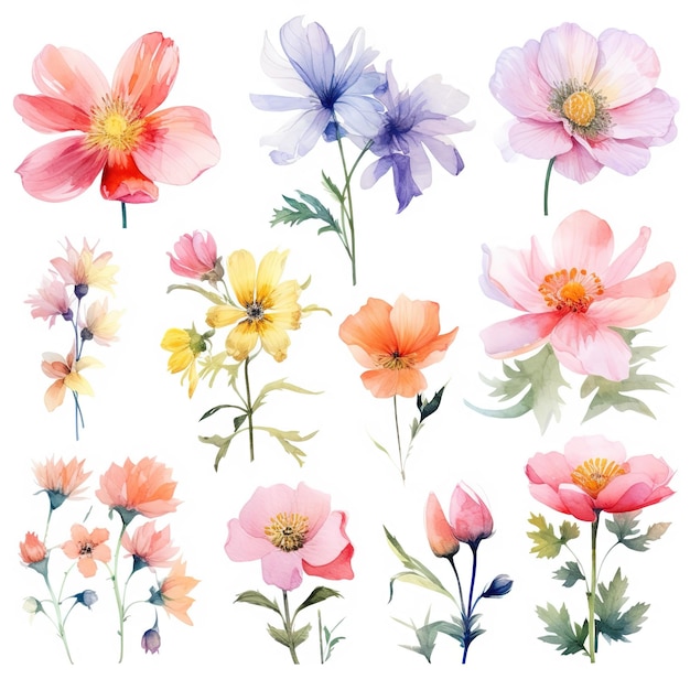 Set van aquarel bloemen