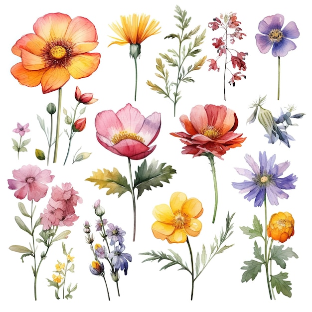 Set van aquarel bloemen