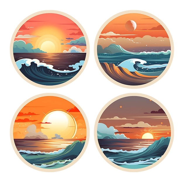 Set van Beach Sunset Design Horizon Shape Sandy Material Wave Frame Icons Frame Clipart Tshirt 4K