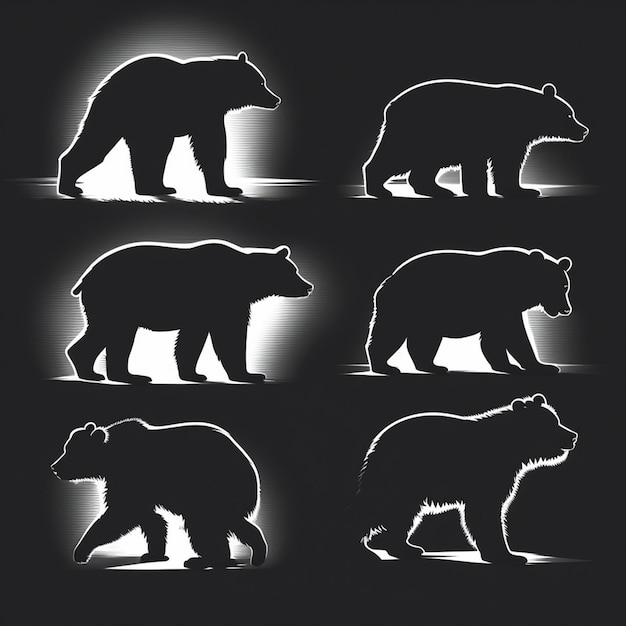 Set van beren silhouetten op een witte achtergrond