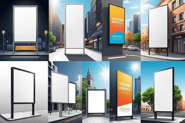 Foto set van billboards mockup met sjabloon witte banners voor buitenreclame op straat