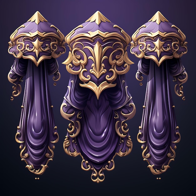 Set van Cape Outfit Item Baroque Design Drape Magic Amplification Het 2D Asset Design Clipart Flat