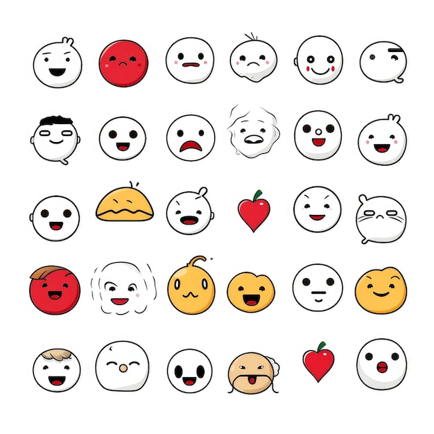 Foto set van cartoon gezichten uitdrukkingen gezicht emojis stickers emoticons cartoon grappige mascotte personages gezicht