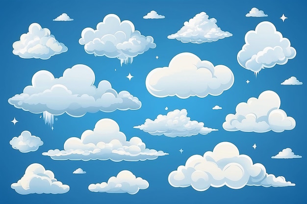 Foto set van cartoon wolken geïsoleerd op blauwe achtergrond vector illustratie