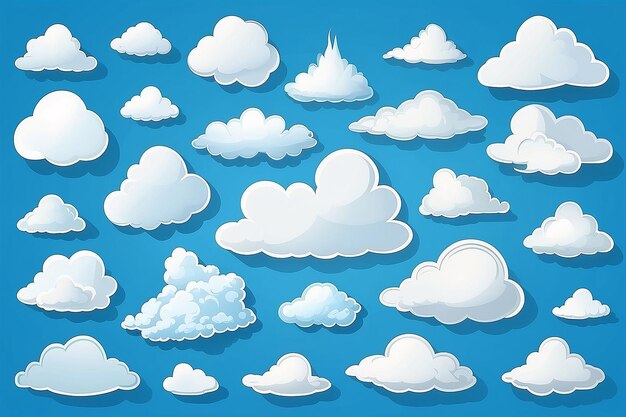 Foto set van cartoon wolken geïsoleerd op blauwe achtergrond vector illustratie