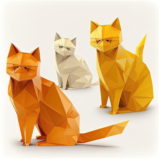 Set van Cat Origami witte achtergrond Gemaakt door AI Kunstmatige intelligentie