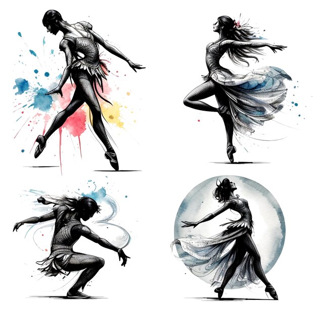 Foto set van de silhouet van de danseres