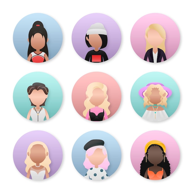Set van diverse vrouwen avatar karakter transparante png
