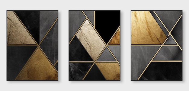 Set van drie abstracte kunstillustraties moderne creatieve abstracte kunstwerken gouden penseelstreken