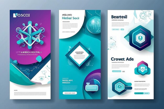 Set van drie geometrische met achtergrond van medisch agentschap sociale media pack sjabloon premium vector