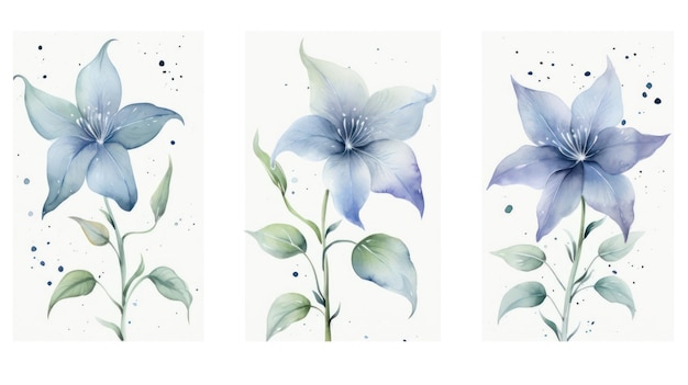 Set van drie mystieke aquarel Moonflower Blossoms AI gegenereerd