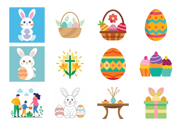 Set van Easter elementen vector illustratie op witte achtergrond