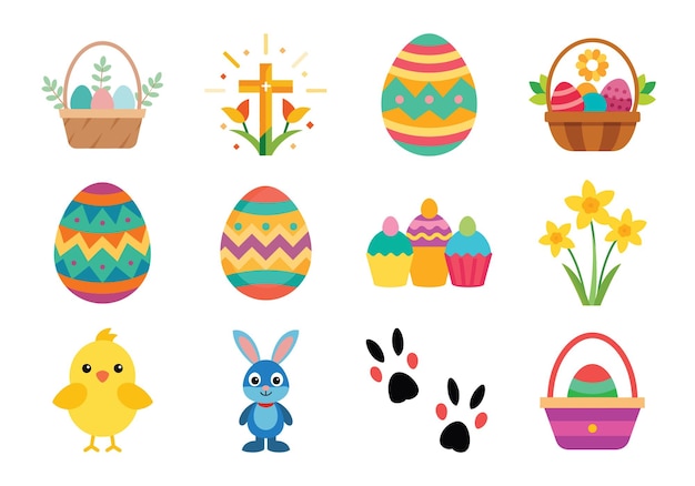 Set van Easter elementen vector illustratie op witte achtergrond