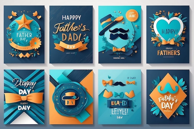 Foto set van fathers day kaartjes in moderne papier gesneden stijl fathers' day vakantie