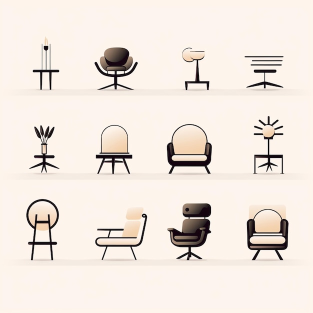 Foto set van fauteuils en meubel iconen vector illustratie voor uw ontwerp