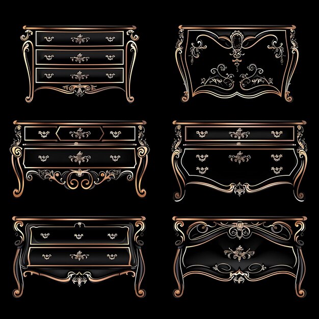 Set van Franse provinciale sideboards 8 Bit Pixel met gebogen lijnen een spel Asset Design Concept Art