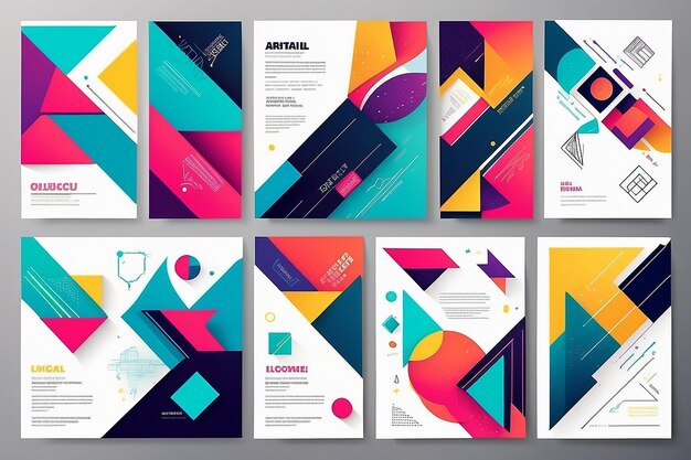 Set van geometrische abstracte kleurrijke flyers brochure sjablonen ontwerp elementen moderne achtergronden lijn kunst