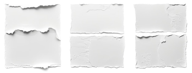 Set van gescheurde witte papiertexturen op wit