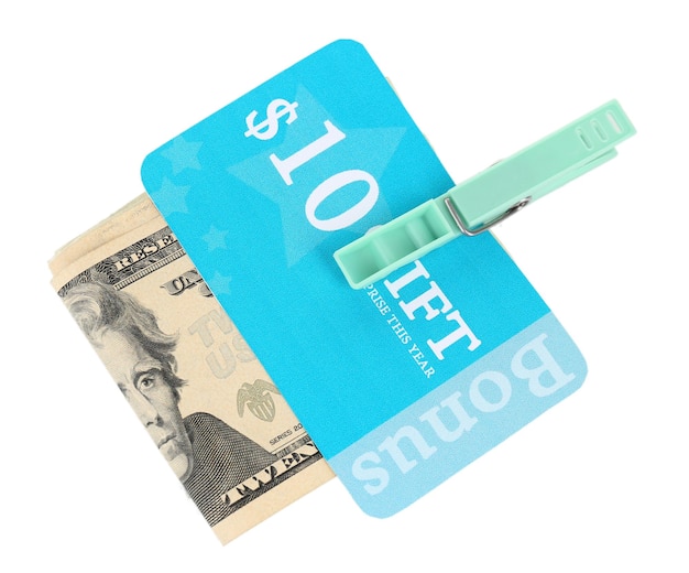 Foto set van gesneden coupons om te winkelen om geld te besparen geïsoleerd op wit